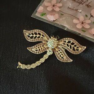 Elegant Gold and Silver Dragonfly Brooch
